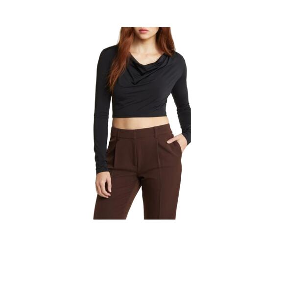 Open Edit NWT Crop Top Size Small slouchy cowl neckline Burgundy - Picture 3 of 9
